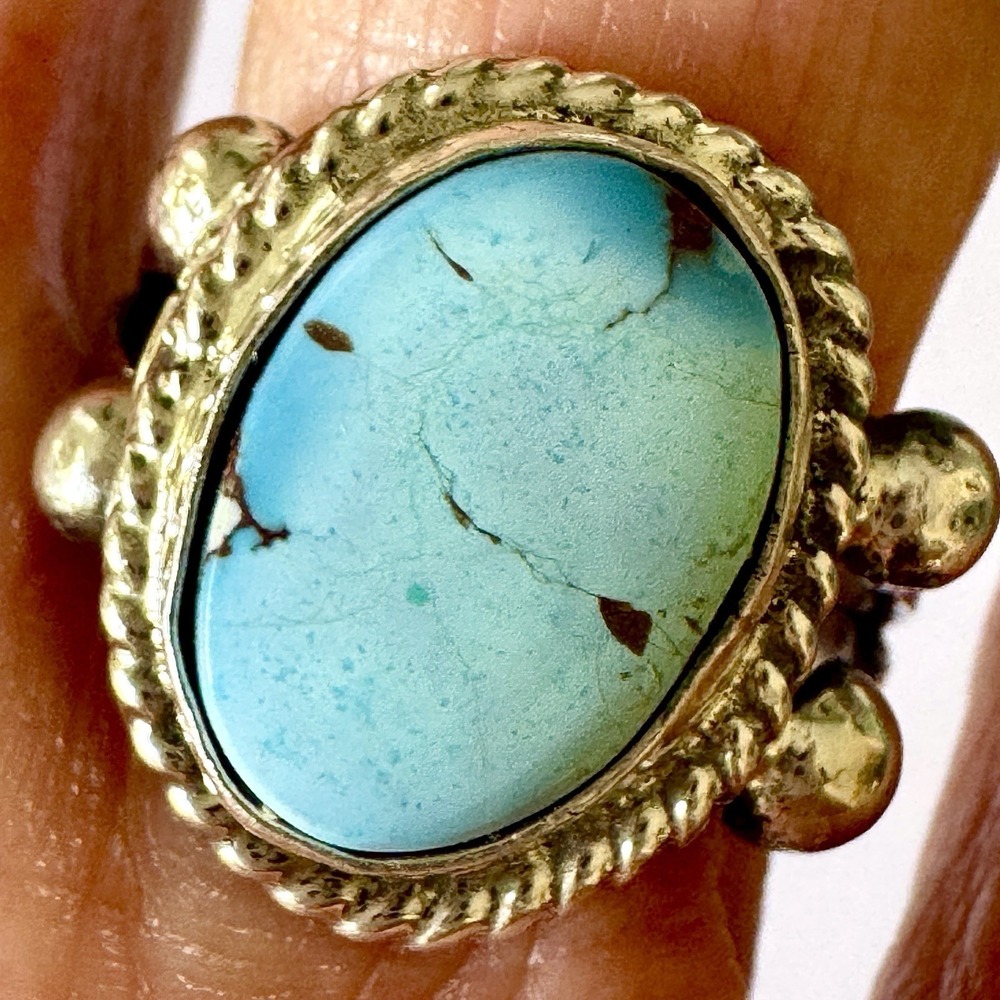 Navajo Turquoise Ring Blue Golden Hills Sz 7 Sterling Signed Martinez Native
